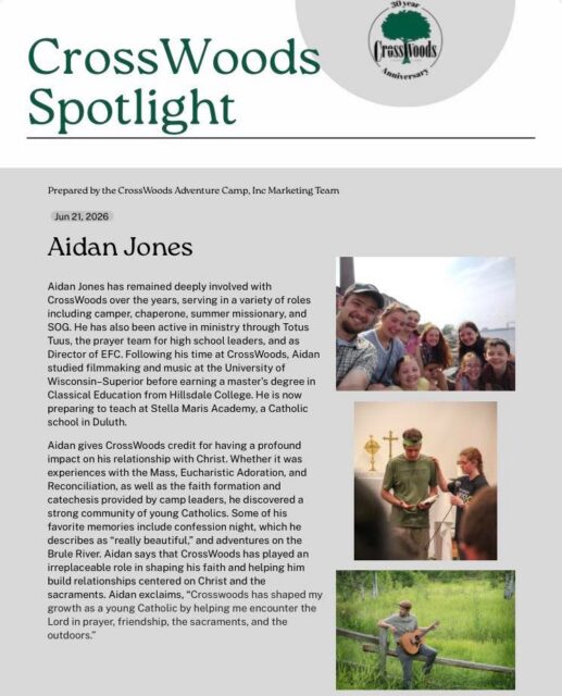 CrossWoods Spotlight: Take a moment to explore Aidan’s commitment to fostering leadership in the Church.