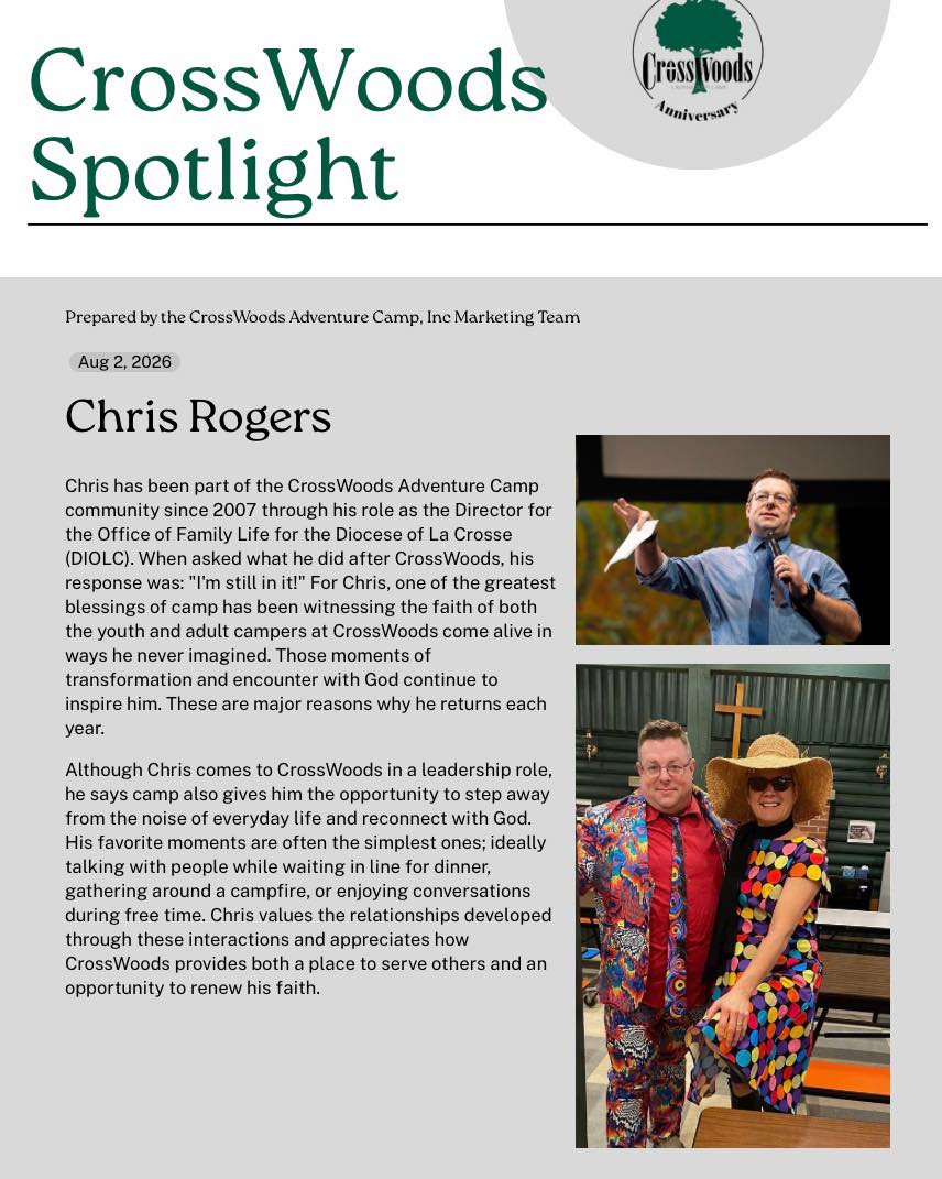 CrossWoods Spotlight: Take a second to explore Chris Roger’s commitment to service and leadership in the Church.